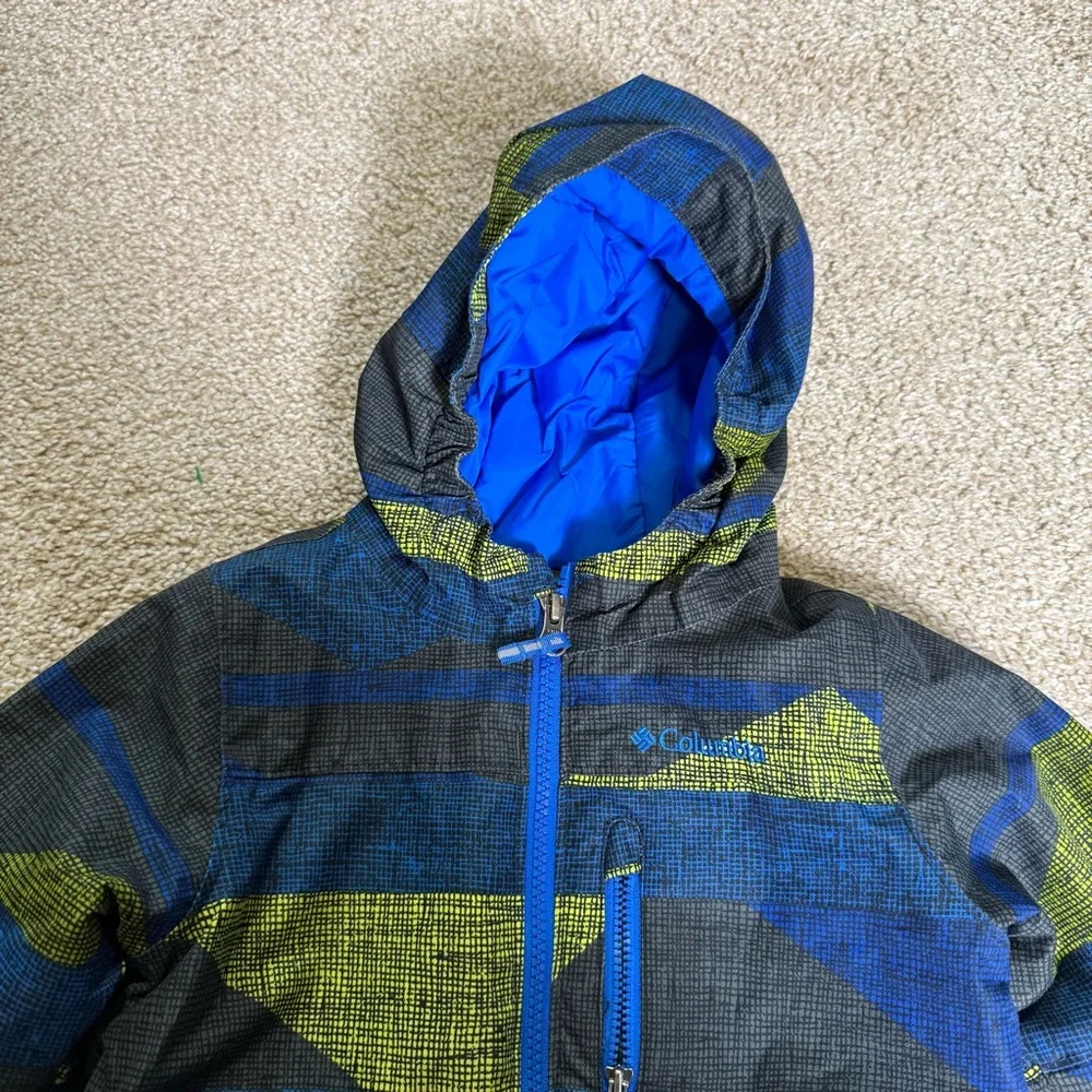 Columbia Kids Toddler Boy Omni-Heat Blue Green Insulated Hooded Coat Snow 2T‎